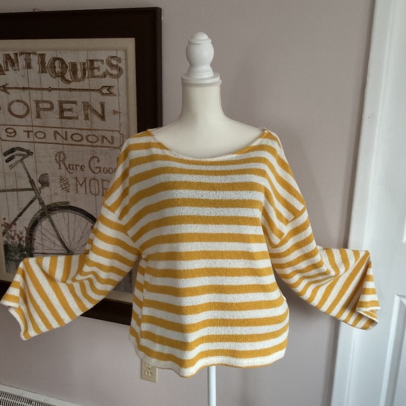 Women’s H&M yellow and white knit, baggy cropped thick striped sweater, SZ XXL - Picture 1 of 11